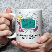 Mor Mürekkep Kişiye Özel Matematik Öğretmeni Baskılı Beyaz Kupa - Öğretmenler Günü Hediyesi Bardak Fincan Mug