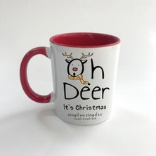 Mor Mürekkep Cingıl Bels Baskılı Kırmızı Içi ve Kulbu Renkli Mega Kupa - Yılbaşı Hediyesi Bardak Fincan Mug