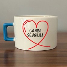 Mor Mürekkep Canım Sevgilim Baskılı Mavi Kulplu Kare Kupa - Sevgiliye Hediye Bardak Fincan Mug