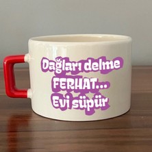 Mor Mürekkep Dağları Delme Ferhat Evi Süpür Baskılı Kırmızı Kulplu Kare Kupa - Kadınlar Günü Hediyesi Bardak