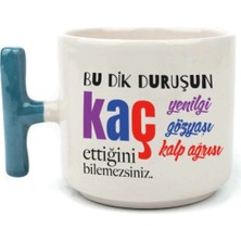 Mor Mürekkep Bu Dik Duruşun Baskılı Mavi Kulplu T Kupa - Kadınlar Günü Hediyesi Bardak Fincan Mug