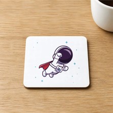Mor Mürekkep Süper Astronot Baskılı 9x9 cm Kare Mdf Bardak Altlığı Ahşap