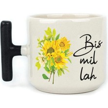 Mor Mürekkep Bismillah Baskılı Siyah Kulplu T Kupa Bardak Fincan Mug Model 00041