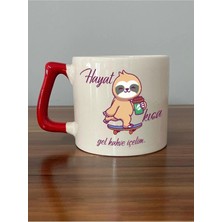 Mor Mürekkep Hayat Kısa Gel Kahve Içelim Baskılı Kırmızı Kulplu Prime Kupa Bardak Fincan Mug