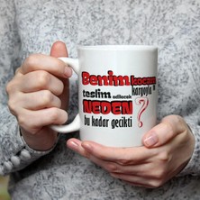 Mor Mürekkep Benim Kocam Kargoyla Mı Teslim Edilecek Baskılı Beyaz Kupa - Sevgiliye Hediye Bardak Fincan Mug