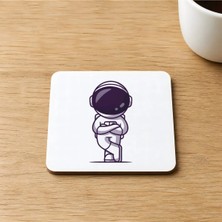 Mor Mürekkep Astronot Pozu Baskılı 9x9 cm Kare Mdf Bardak Altlığı Ahşap