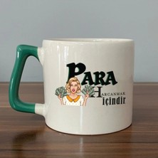Mor Mürekkep Para Harcamak Içindir Baskılı Yeşil Kulplu Prime Kupa Bardak Fincan Mug