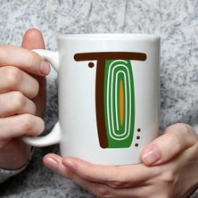 Mor Mürekkep Safari T Harf Baskılı Beyaz Kupa Bardak Fincan Mug