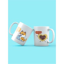 Mor Mürekkep Best Friends Süt Kurabiye Baskılı 2'li Set Kupa - Arkadaşa Hediye Bardak Fincan Mug