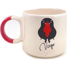 Mor Mürekkep Başak Burcu Simgesi Baskılı Kırmızı Kulplu P Kupa Bardak Fincan Mug