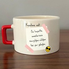 Mor Mürekkep Kendime Not: Bu Hayatta Emeklerimin Karşılığını Baskılı Kırmızı Kulplu Kare Kupa Bardak Fincan Mug