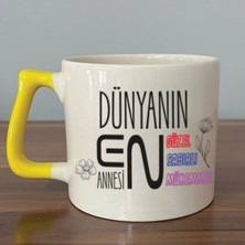 Mor Mürekkep Dünyanın En Annesi Baskılı Sarı Kulplu Prime Kupa - Anneye Hediye Bardak Fincan Mug