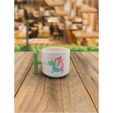 Mor Mürekkep Latte Fincanı Ejderha Baskılı Yeşil Kulplu T Kupa Bardak Fincan Mug