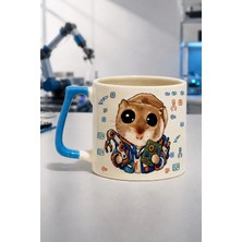 Mor Mürekkep Sad Üzgün Hamster Mekatronik Baskılı Mavi Kulplu Prime Kupa - Mekatronik Mühendisine Hediye