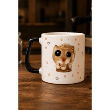 Mor Mürekkep Sad Üzgün Hamster Barista Baskılı Siyah Kulplu Prime Kupa - Baristaya Hediye Bardak Fincan Mug