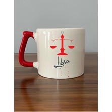 Mor Mürekkep Terazi Burcu Simgesi Baskılı Kırmızı Kulplu Prime Kupa Bardak Fincan Mug