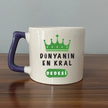 Mor Mürekkep Dünyanın En Kral Dedesi Baskılı Mor Kulplu Prime Kupa - Babalar Günü Hediyesi Bardak Fincan Mug