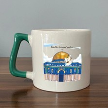 Mor Mürekkep Kudüs Islam'ındır Baskılı Yeşil Kulplu Prime Kupa Bardak Fincan Mug