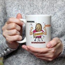 Mor Mürekkep Asosyal Değilim Insan Sevmiyorum Baskılı Beyaz Kupa Bardak Fincan Mug