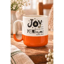 Mor Mürekkep Joyumuz Yerinde Olsun Baskılı Turuncu Alt Yarısı Renkli Arya Kupa Bardak Fincan Mug