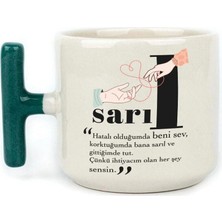 Mor Mürekkep Sarıl Baskılı Yeşil Kulplu T Kupa Bardak Fincan Mug
