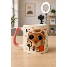 Mor Mürekkep Sad Üzgün Hamster Influencer Baskılı Pembe Kulplu Prime Kupa Bardak Fincan Mug