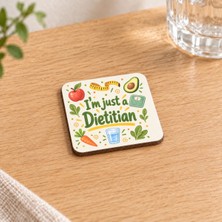 Mor Mürekkep Diyetisyen Baskılı 9x9 cm Kare Mdf Bardak Altlığı - Diyetisyene Hediye Ahşap