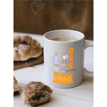 Mor Mürekkep Hero Baba&kız Baskılı Beyaz Kupa - Babalar Günü Hediyesi Bardak Fincan Mug
