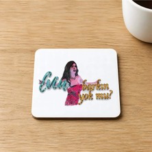 Mor Mürekkep Evin Barkın Yok Mu Baskılı 9x9 cm Kare Mdf Bardak Altlığı Ahşap