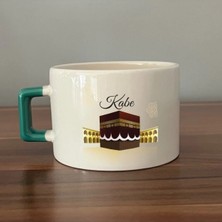 Mor Mürekkep Kabe Baskılı Yeşil Kulplu Kare Kupa Bardak Fincan Mug