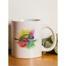 Mor Mürekkep Rengarenk Bukalemun Baskılı Beyaz Kupa Bardak Fincan Mug