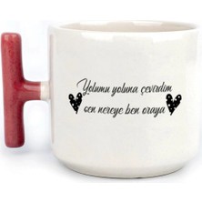 Mor Mürekkep Yolumu Yoluna Çevirdim Baskılı Kırmızı Kulplu T Kupa Bardak Fincan Mug
