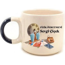 Mor Mürekkep Kişiye Özel Fizik Öğretmeni Baskılı Siyah Kulplu P Kupa - Öğretmene Hediye Bardak Fincan Mug