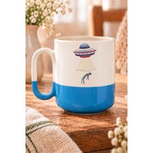 Mor Mürekkep Ufo Baskılı Mavi Alt Yarısı Renkli Arya Kupa Bardak Fincan Mug