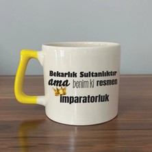 Mor Mürekkep Bekarlık Sultanlıktır Ama Baskılı Sarı Kulplu Prime Kupa Bardak Fincan Mug