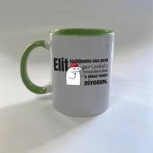 Mor Mürekkep Elit Kişiliğimden Olsa Gerek Baskılı Yeşil Içi ve Kulbu Renkli Mega Kupa Bardak Fincan Mug