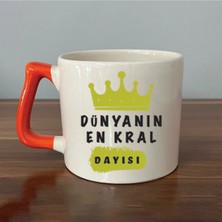Mor Mürekkep Dünyanın En Kral Dayısı Baskılı Turuncu Kulplu Prime Kupa - Babalar Günü Hediyesi Bardak Fincan Mug
