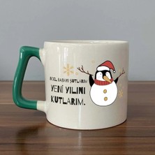 Mor Mürekkep Noel Babayı Şutlarım Baskılı Yeşil Kulplu Prime Kupa - Yılbaşı Hediyesi Bardak Fincan Mug