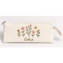 Mor Mürekkep Kişiye Özel Kır Çiçekleri Baskılı Fermuarlı Clutch El Çantası Makyaj Çantası