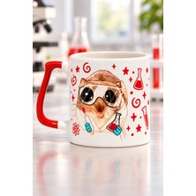 Mor Mürekkep Laborant Baskılı Kırmızı Kulplu Prime Kupa - Laboranta Hediye Bardak Fincan Mug