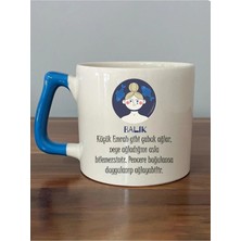 Mor Mürekkep Balık Burcu ve Onla Alakalı Komik Açıklama Baskılı Mavi Kulplu Prime Kupa Bardak Fincan Mug