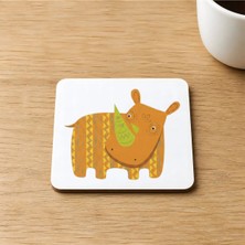 Mor Mürekkep Hipopotam Baskılı 9x9 cm Kare Mdf Bardak Altlığı Ahşap Model 00640