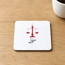 Mor Mürekkep Terazi Burcu Simgesi Baskılı 9x9 cm Kare Mdf Bardak Altlığı Ahşap