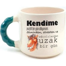 Mor Mürekkep Kendime Pozitif Bir Gün Diliyorum Baskılı Yeşil Kulplu Boncuk Kupa Bardak Fincan Mug