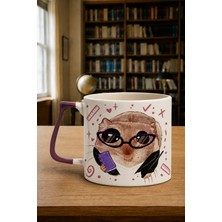 Mor Mürekkep Sad Üzgün Hamster Akademisyen Baskılı Mor Kulplu Prime Kupa - Akademisyene Hediye Bardak Fincan Mug