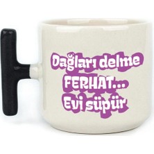 Mor Mürekkep Dağları Delme Ferhat Evi Süpür Baskılı Siyah Kulplu T Kupa - Kadınlar Günü Hediyesi Bardak Fincan