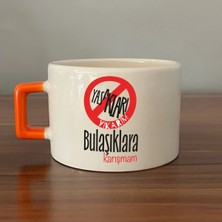 Mor Mürekkep Yasakları Yıkarım Bulaşıklara Karışmam Baskılı Turuncu Kulplu Kare Kupa Bardak Fincan Mug