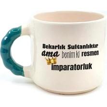 Mor Mürekkep Bekarlık Sultanlıktır Ama Baskılı Yeşil Kulplu Boncuk Kupa Bardak Fincan Mug