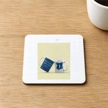 Mor Mürekkep Ağaç Pozu Joga Baskılı 9x9 cm Kare Mdf Bardak Altlığı Ahşap
