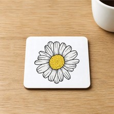 Mor Mürekkep Papatya Baskılı 9x9 cm Kare Mdf Bardak Altlığı Ahşap
